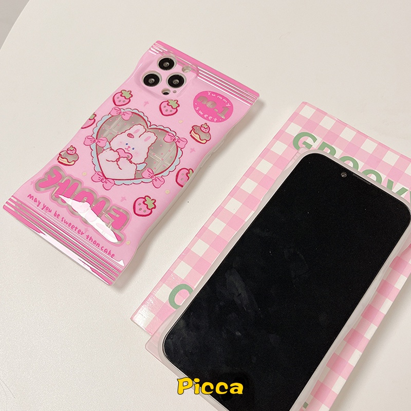 Soft Case TPU Motif Strawberry Kelinci Hati Untuk IPhone 7 8 6 6s Plus 14 Plus 11 14 12 13 Pro Max XR XS Max X SE 2020