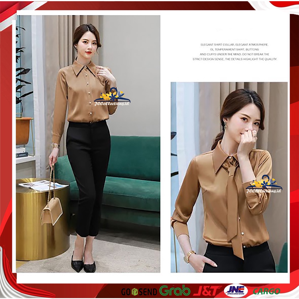 Kemeja Wanita Jumbo Korea Blouse Syal Pita Satin Gaya Korea Missilia - JCCollections