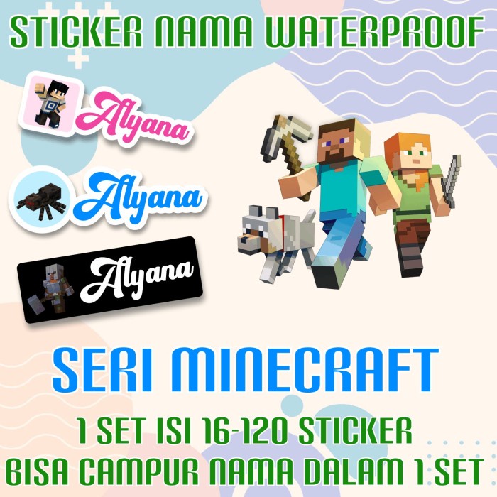 

[14-120 pcs] Sticker Nama Custom Minecraft