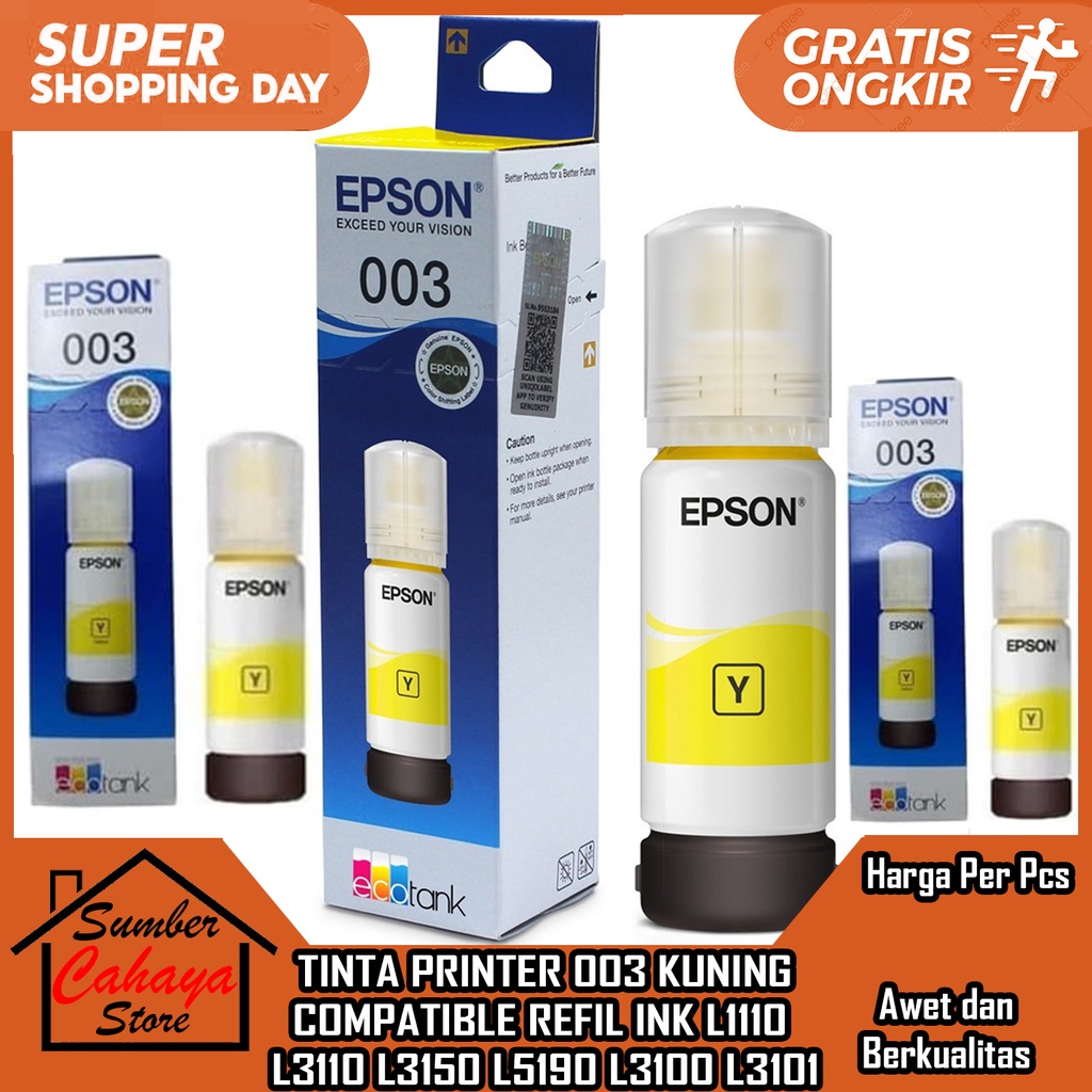 Tinta Printer 003 Tipe Perinter L1110 L3110 L3150 L5190 L3100 L3101 Original Compatible Refil Ink Fr