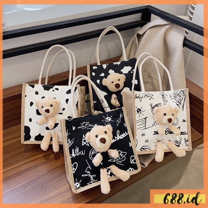 Tas Jinjing Beruang Bear Wanita Kecil Tali Sumbu Bahan Kanvas Ukuran 21 x 21 TSS 05