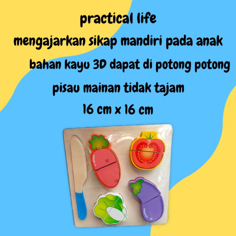 Mainan Edukasi Anak Potong Potong Buah Sayur junk food seafood kayu