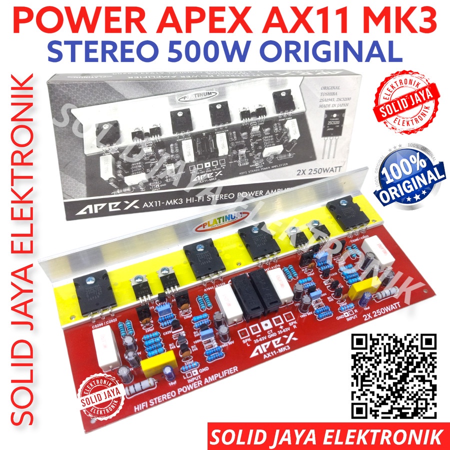 KIT POWER STEREO APEX AX11 MK3 500W MK-3 KIT HI FI STEREO POWER AMPLIFIER 500 WATT AX 11 AX-11 MK 3 AMPLI DRIVER PLUS TR TOSHIBA ASLI JAPAN ORI ORIGINAL DAN TANPA TANPA TR FINAL PLATINUM ASLI ORI ORIGINAL