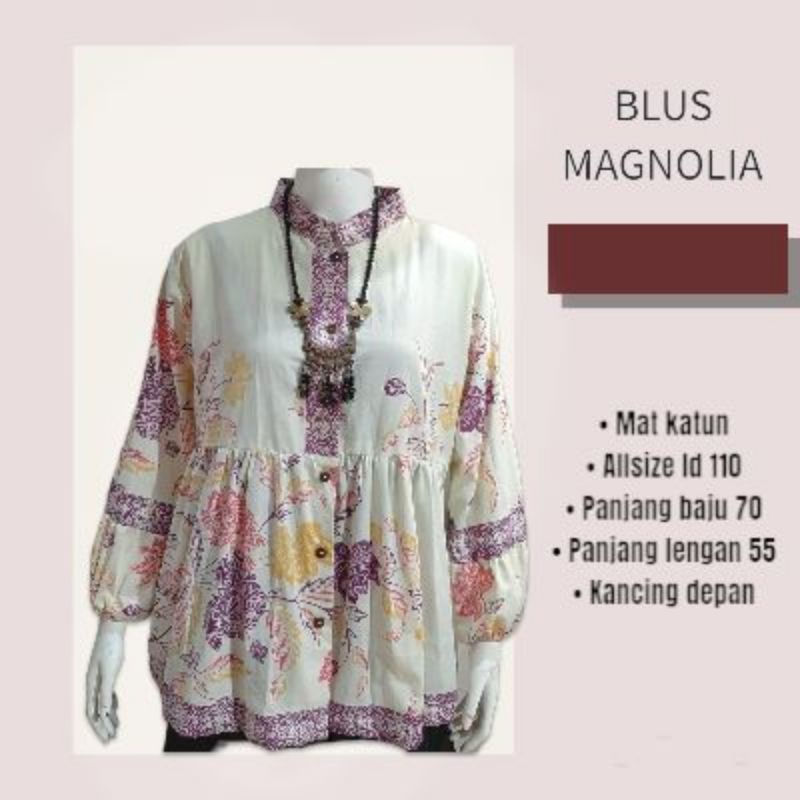 Blus Magnolia batik solo atasan kerja blus batik kqncing depan