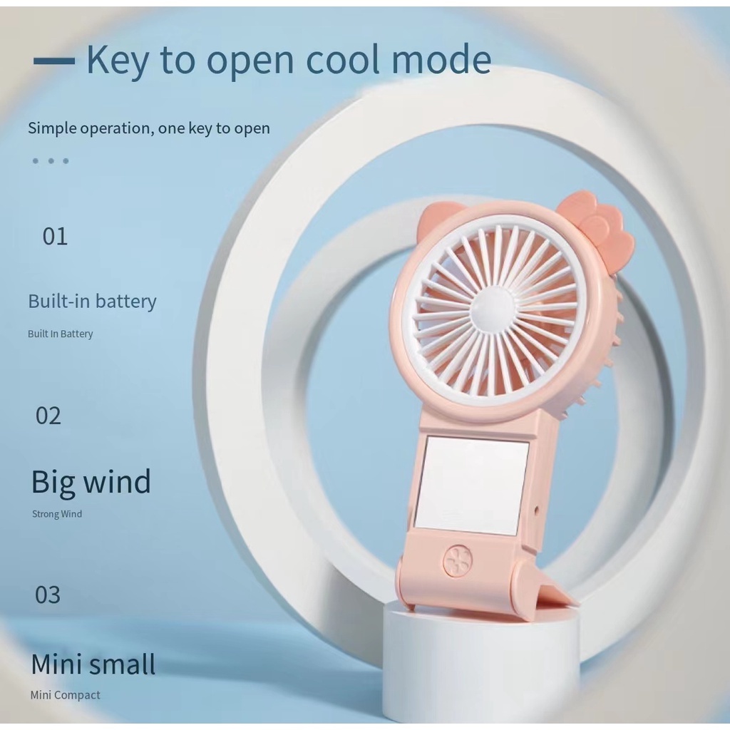 Kipas angin Mini  +  kaca rias Makeu  2in1  Lipat Usb Portable Charger Mini Fan Kipas Usb
