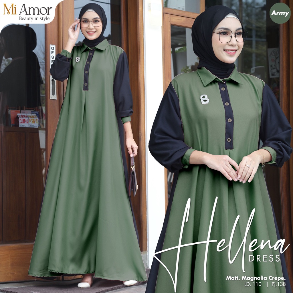 HELLENA DRESS GAMIS POLOS KERAH ORI BY MI AMOR
