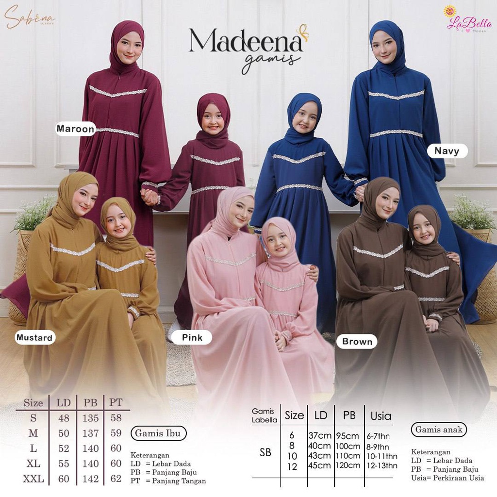 GAMIS COUPLE IBU DAN ANAK LABELLA SABINA MADEENA GAMIS COUPLE SET PASHMINA CERUTY BAJU MUSLIM IBU DA