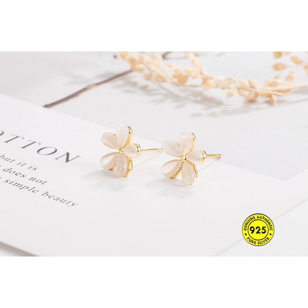 18kl Anting Tusuk Batu Opal Bentuk Bunga Lima Kelopak U1043
