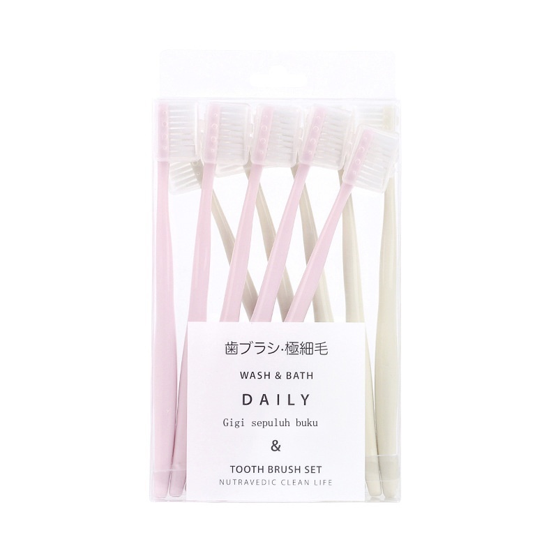 Image of Wechat bisnis hot style macaron yang tidak dicetak kepala kecil sikat gigi bulu lembut warna polos 10 tongkat dengan sarung produsen kebutuhan sehari-hari #5