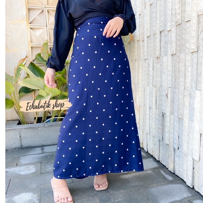ROK PANJANG XL WANITA MOTIF POLKA
