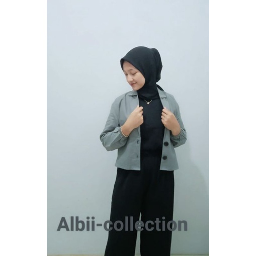 Blazer crop linen//Blazer lengan panjang Blazer polos