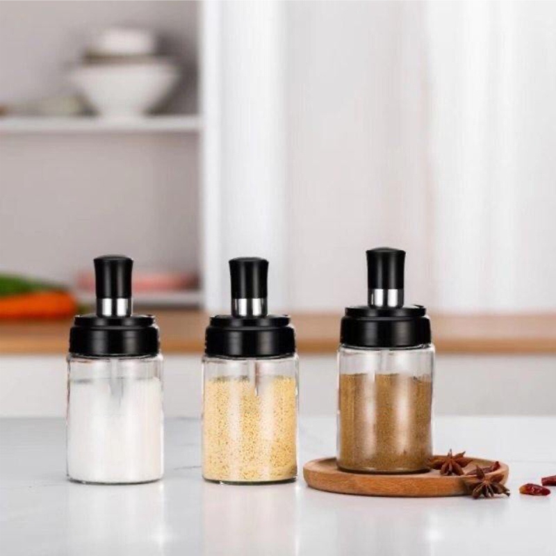 Tempat Bumbu Dapur Set Aesthetic Toples Kopi Gula Bahan Kaca Dan Tutup Kedap Udara Serbaguna BL1