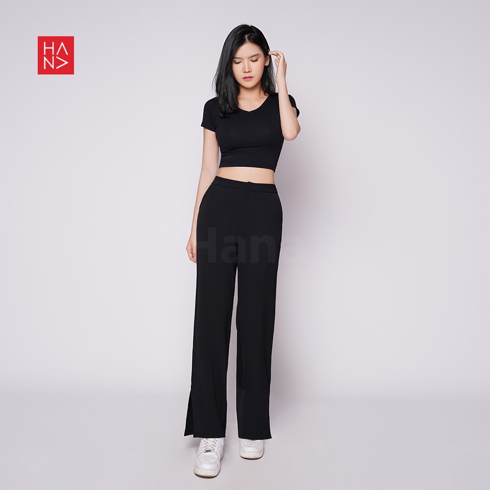 HanaFashion JKT - Petra Wrinkle Slit Loose Pants Celana Panjang Wanita Casual - LP050