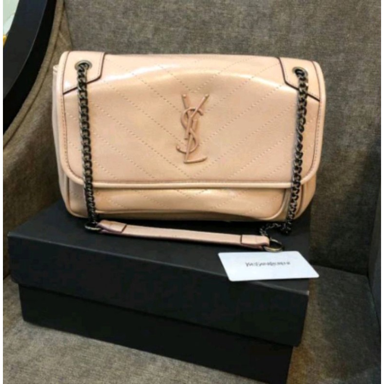 YSL Niki Leather Flap Bag Crincle Leather