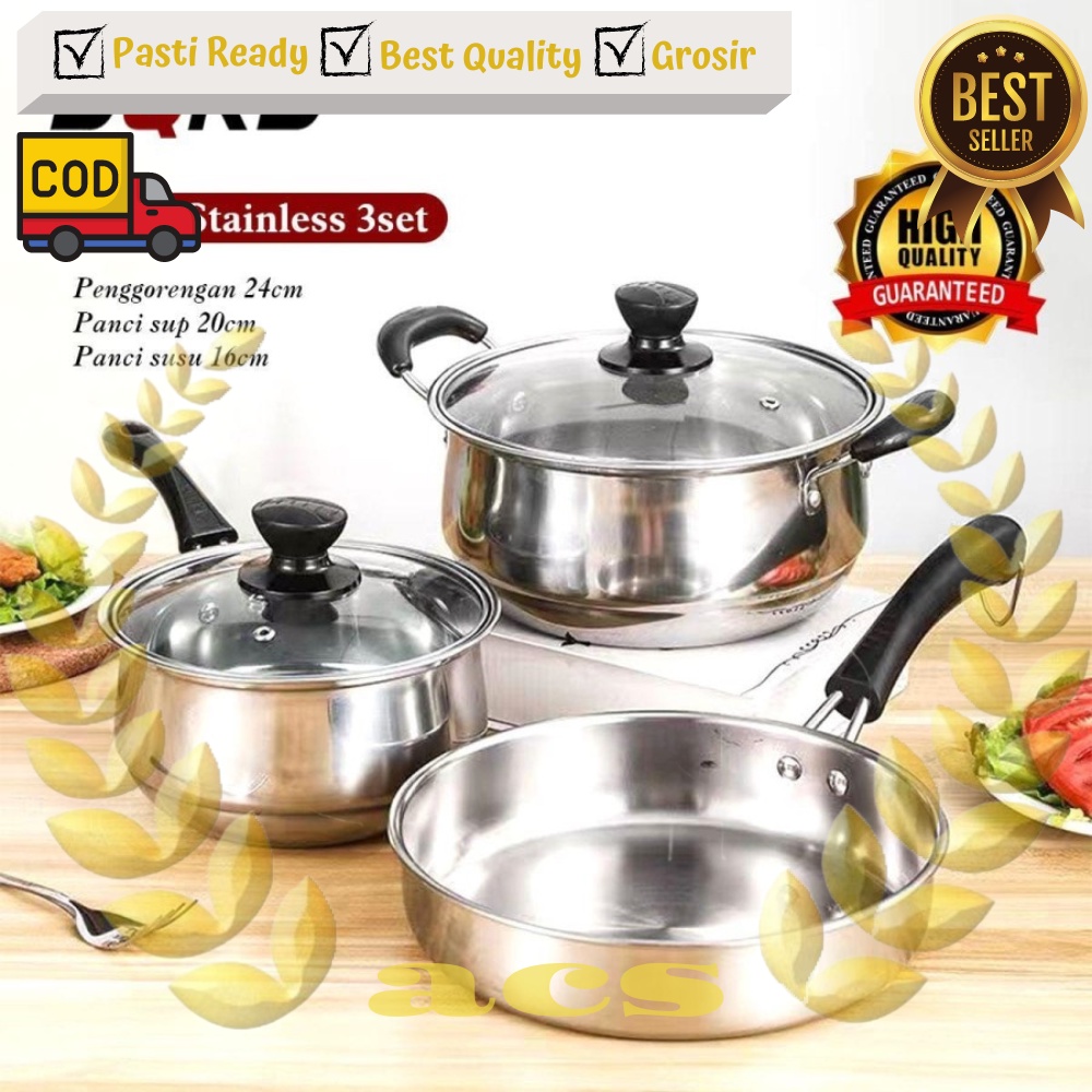 Panci Set 3 in 1 / Panci Stainless Steel / Pan Set H849