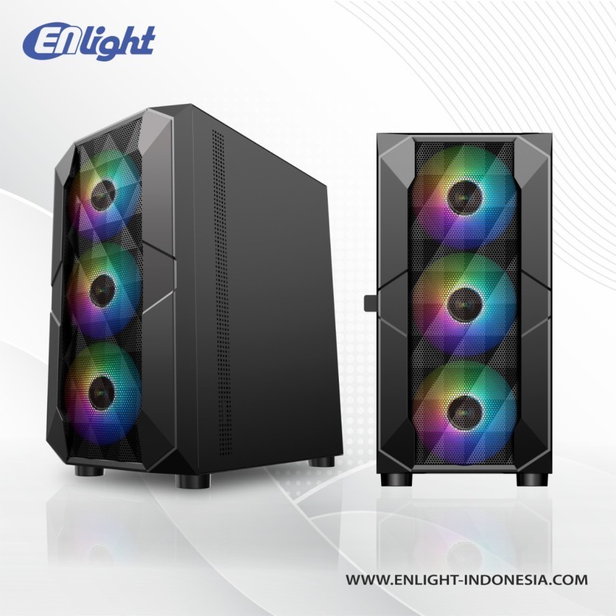 Casing Komputer Enlight Black Silver Free 1 Fan RGB M-Atx Gaming Case