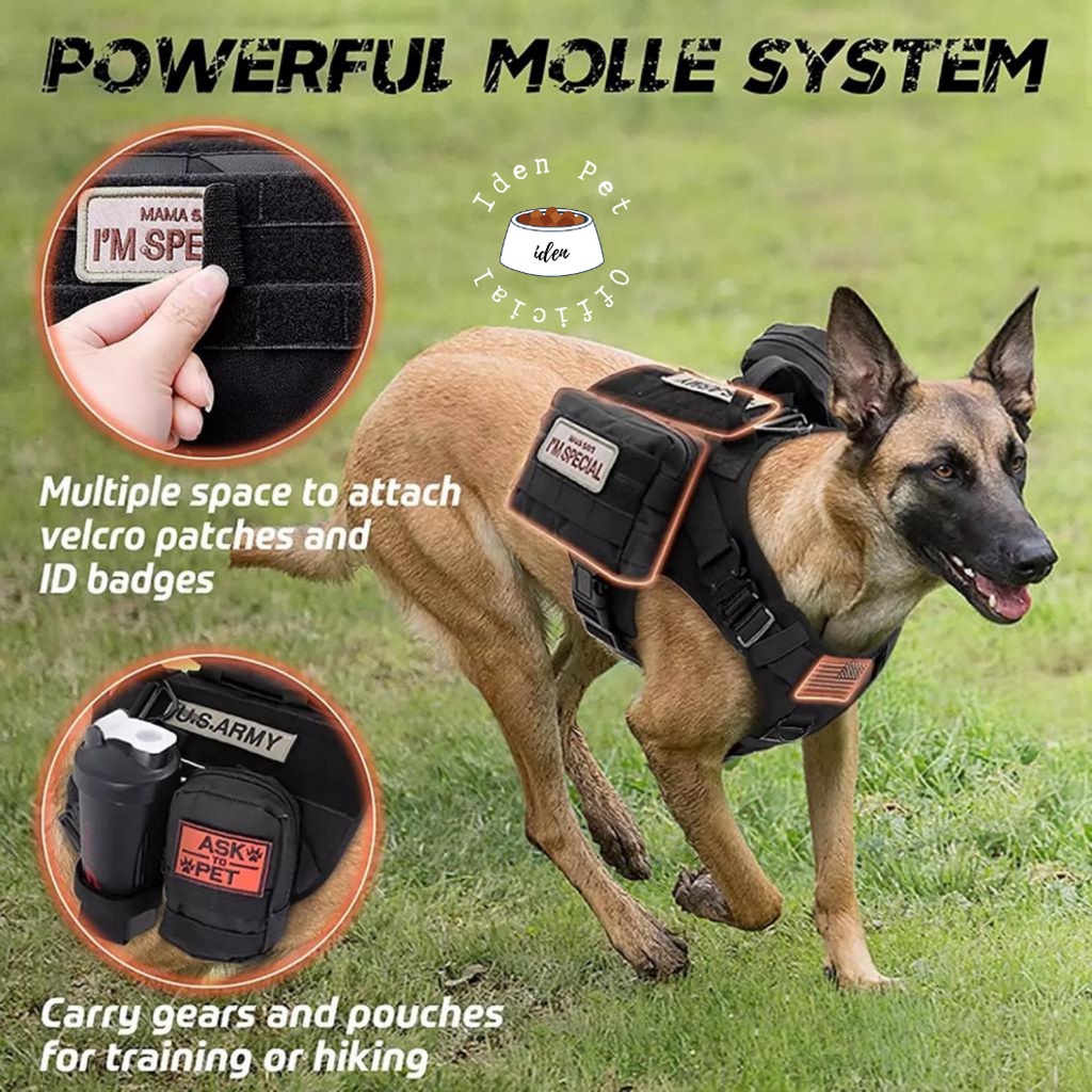 Rompi Anjing Besar Militer Dog Harness Vest Tactical Kalung Tali Tuntun Harnes