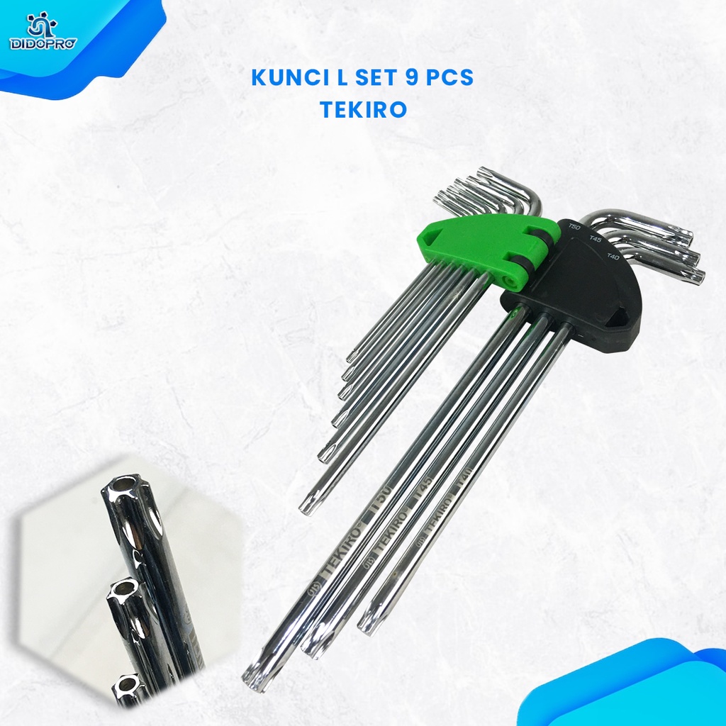 Kunci L Set Tekiro 9 pcs Model Bintang Panjang Dengan Lubang