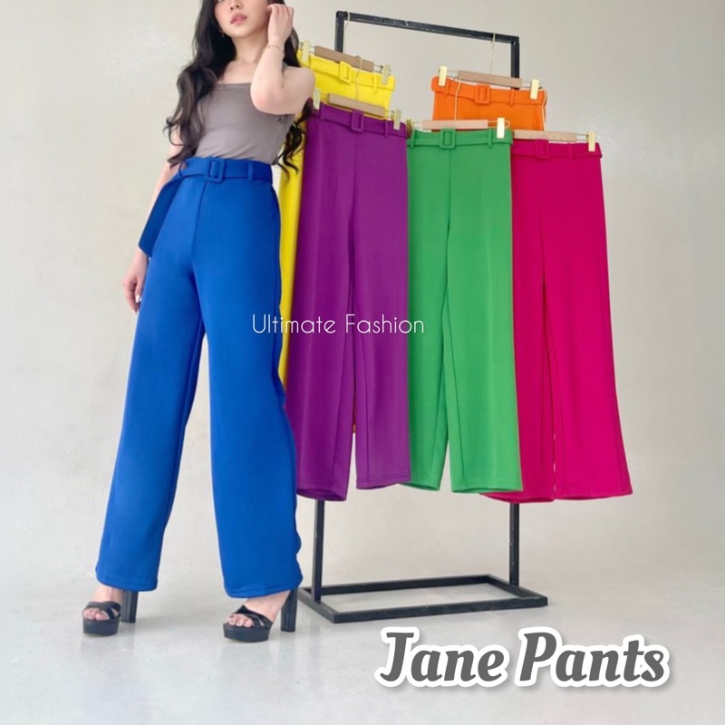 Jane Basic Cullote Pants - Celana Kulot Belt Wanita Scuba Import Premium - Celana Panjang High Quality Korea Kekinian Terbaru  Rakku