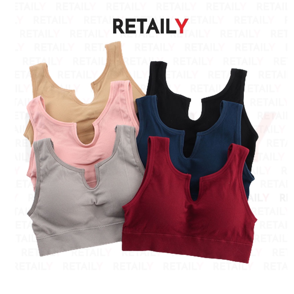 Retaily BRA535 Bra Tanpa Kawat Bentuk U Pakaian Dalam Wanita Polos Tali Tanktop Bra Olahraga Sportbra Gym