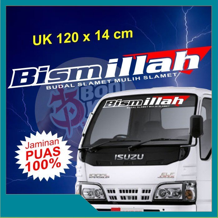 Stiker Bismillah / Cutting Stiker Truk Kaca Depan Mobil Gran Max Canter Elf Fuso Ragasa  Murah