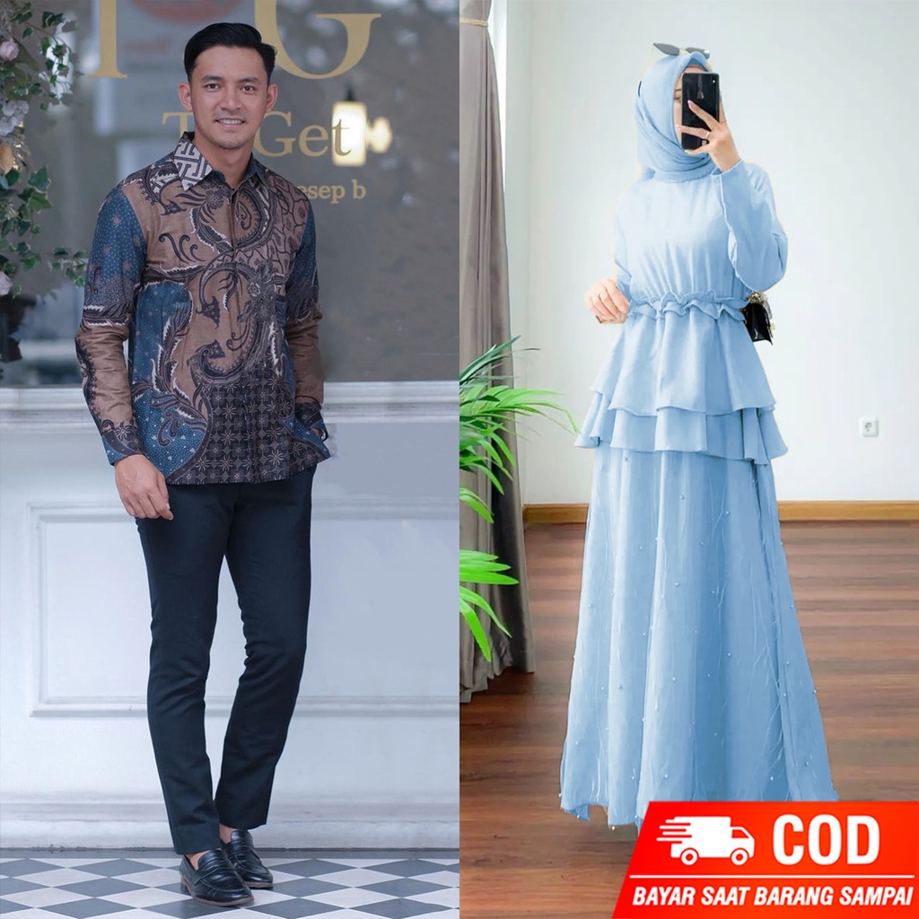 PRODUK TERBARU - BATIK COUPLE GAMIS BRUKAT MAXI DRESS SANIA - BATIK SARIMBIT UNTUK KONDANGAN - GAUN PESTA BRUKAT MODERN