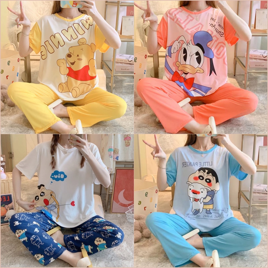 TELLY ➡️ 317 Set Piyama Wanita Setelan Baju Tidur Lengan Pendek Import Motif Kartun