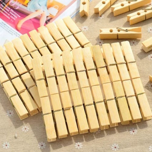 Set Jepit / Klip Kayu Bambu untuk Jemuran Pakaian / Baju (Isi 20)