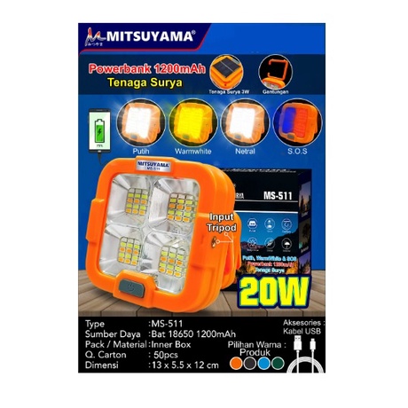 Lampu Emergency Tenaga Surya Mitsuyama 20Watt MS-511 super TERANG Gantung MURAH BERKUALITAS CAMPING SOS PUTIH DAN KUNING 1200MAH(COD)