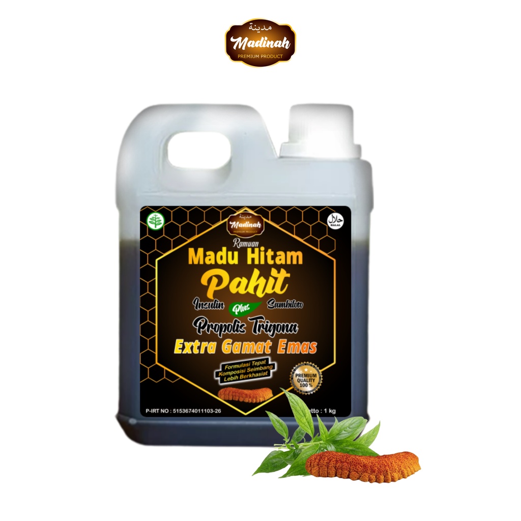 Ramuan Madu Hitam Pahit Gamat Emas Insulin Sambiloto Plus Propolis Trigona Madinah 1000 Gram