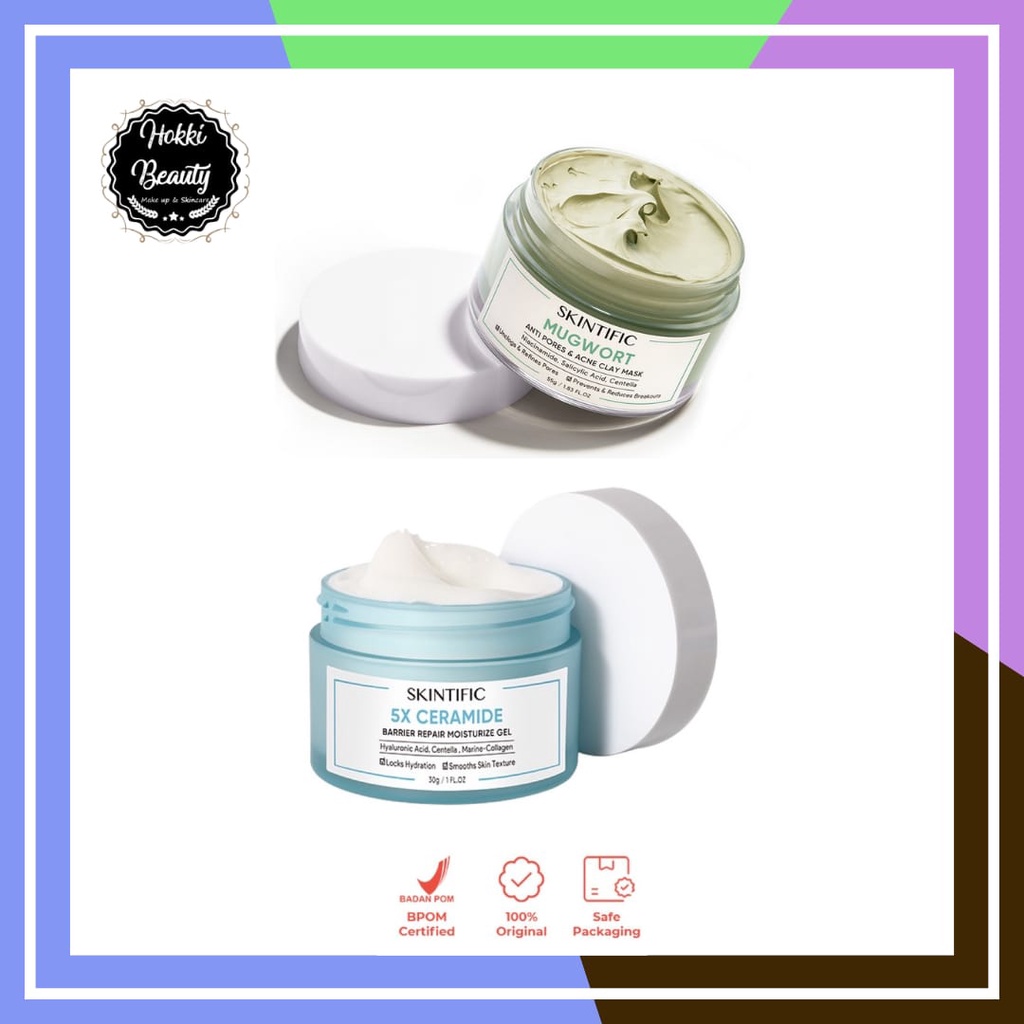 SKINTIFIC - 5X Ceramide Barrier Repair Moisturize Gel Moisturizer 30G -Mugwort Mask Anti Pores &amp; Acne Clay Mask Pore Clarifying Mud Mask Wash Off Pack 55G  【BPOM]