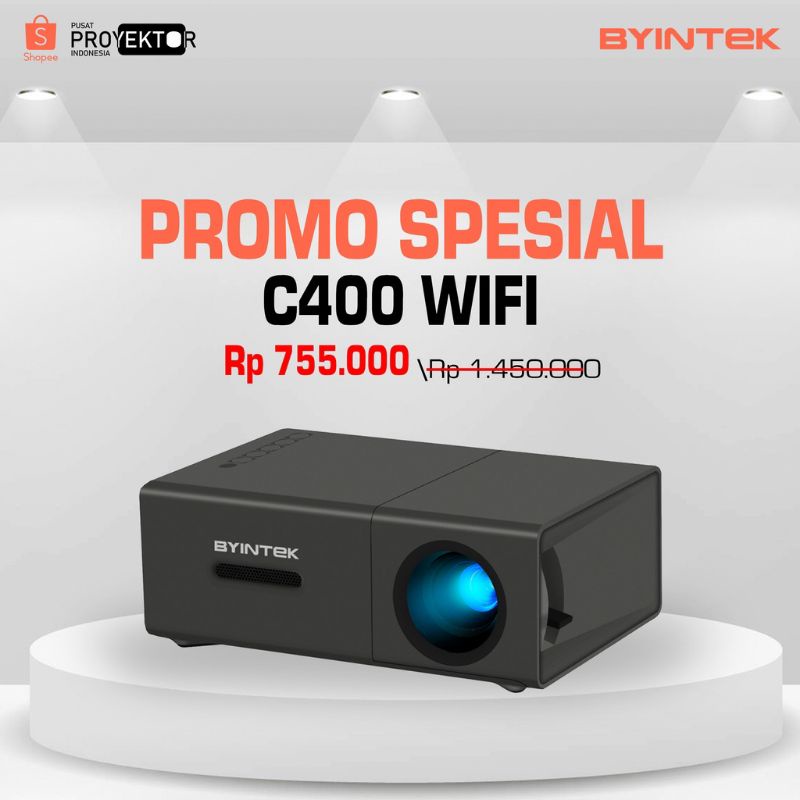 PROYEKTOR C400 WiFi BYINTEK | PRODUK ORIGINAL | 100% .BONUS kabel HDMI dan anycash wifi