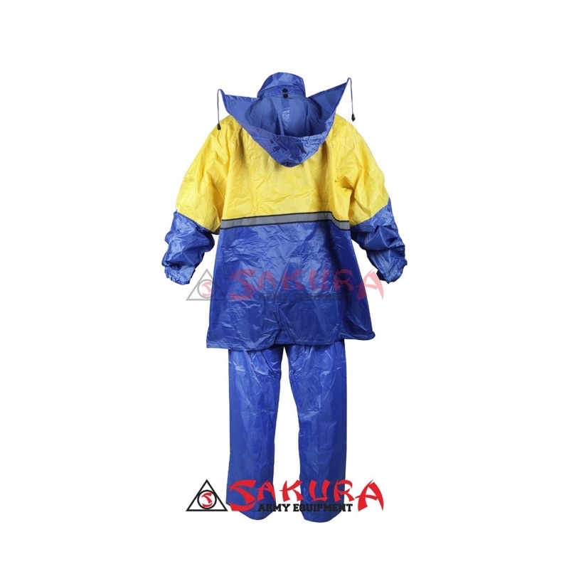Jas Hujan Setelan jaket celana Kombinasi Mepati M-24 Kombinasi 2 warna bahan parasit warna biru dan kuning