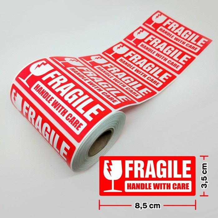 

Stiker Label Fragile Stiker Awas Pecah 8,5 x 3,5 cm (1 roll/ 500 pcs) - Fragile