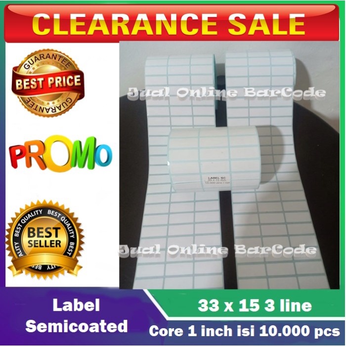 

STIKER LABEL BARCODE SEMICOATED | SEMICODE 33x15 33 x 15 3 LINE 10.000