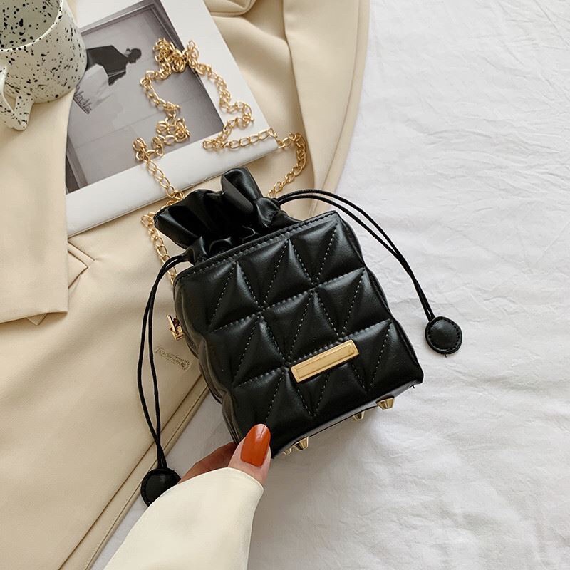 SG8835 syafniegalery bucket bag import motif kotak tas serut mini