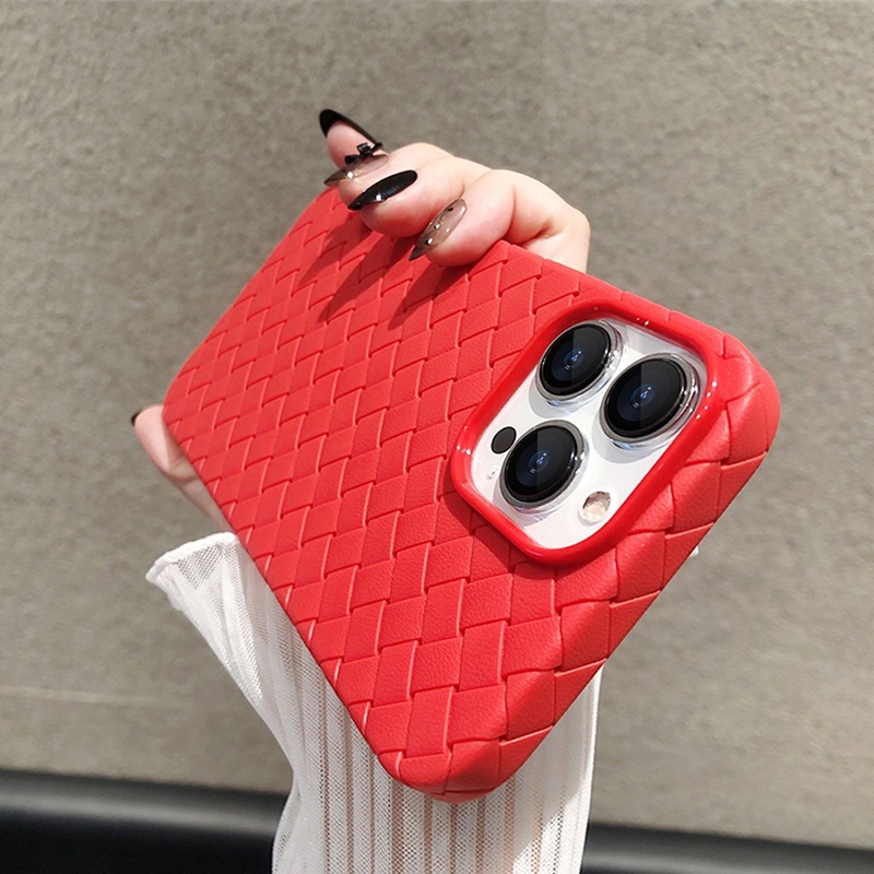 Casing Flip Case Kulit Pu Motif Anyaman Warna Ungu Tua Untuk iPhone 14 13 12 Pro MAX