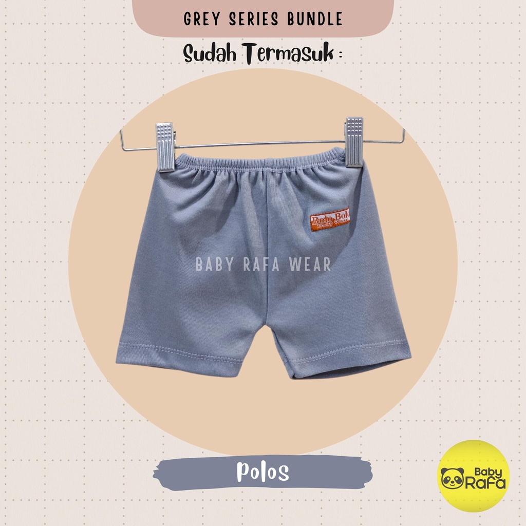 Serian Abu - 3 pcs Celana Pendek Bayi Baru Lahir 0 - 3 Bulan Grey Series merk SNI Bolo - Bolo