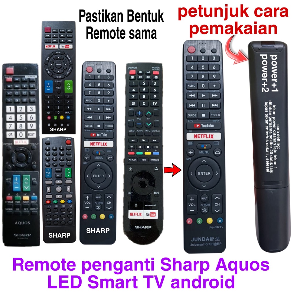 REMOTE REMOT JUNDA 601 COCOK DI TV LED SHARP AQUOS SMART TV ANDROID SEPERTI ORIGINAL