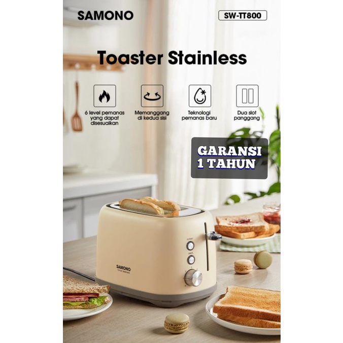 Samono 800W Toaster Elektrik Pemanggang Roti Listrik Bread Toaster 6 Tingkat Panas 2 Sisi SW-TT800