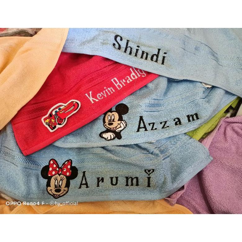 HANDUK ANAK 50X100CM GRATIS BORDIR NAMA MERAH PUTIH ORI COTTON 100% TERMURAH...,,,,,