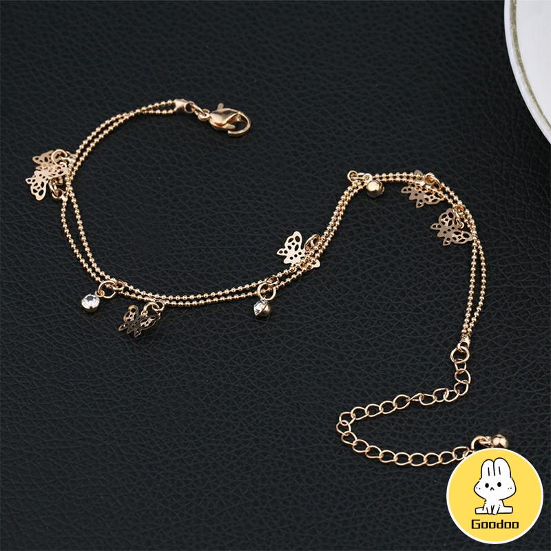 Double Layer Hollow Butterfly Liontin Gelang Kaki Paduan Fashion Sepatu Wanita Yang Indah -Doo