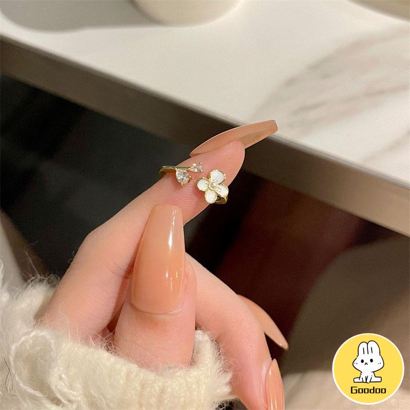 Cincin Bunga Sederhana Lembut Manis Kecantikan Temperamen Cincin Pembuka Glossy -Doo