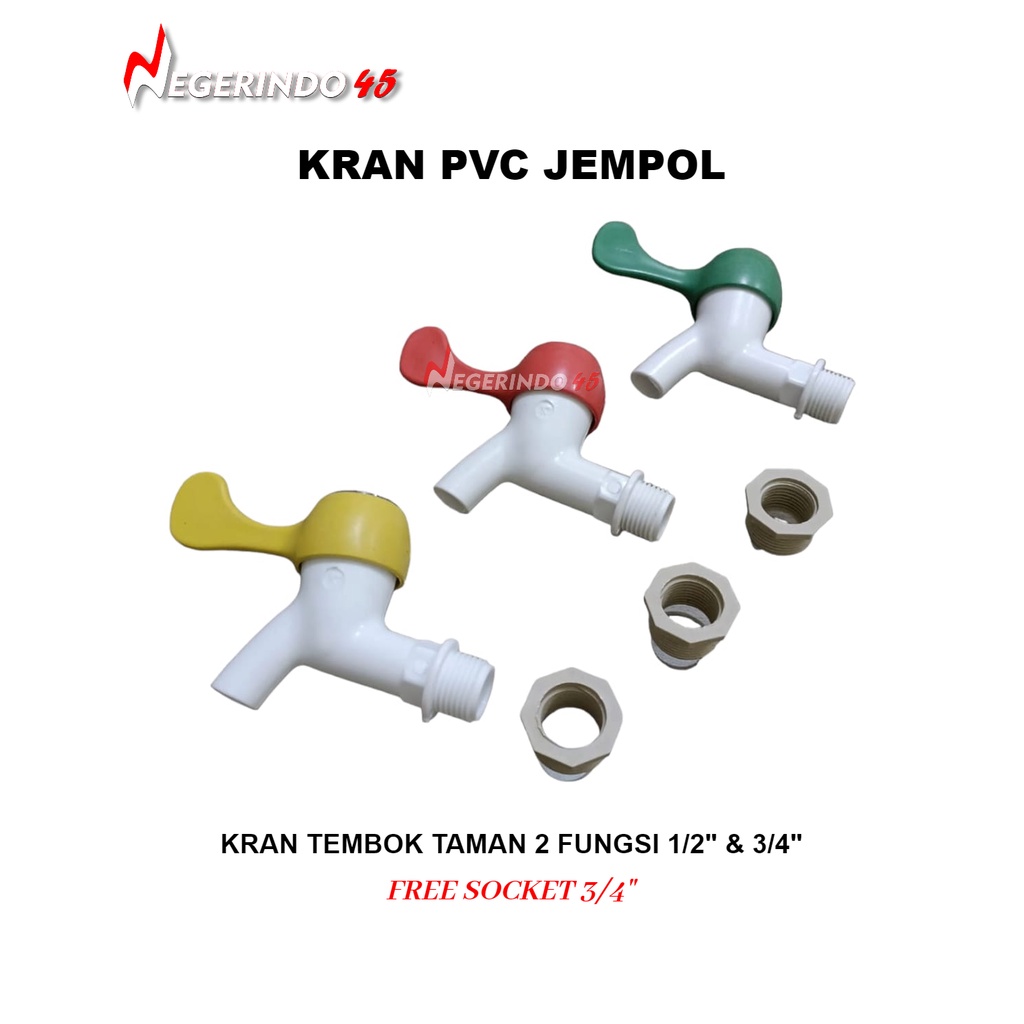 KERAN KRAN AIR PVC JEMPOL KRAN TEMBOK TAMAN 2 FUNGSI 1/2&quot;+ SOCKET 3/4&quot;