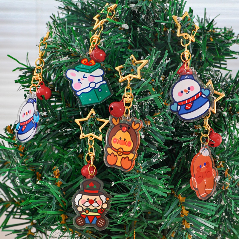 Gantungan Kunci Desain Kartun Snowman Kelinci Bebek Bell Bahan Akrilik Untuk Dekorasi Tas Natal