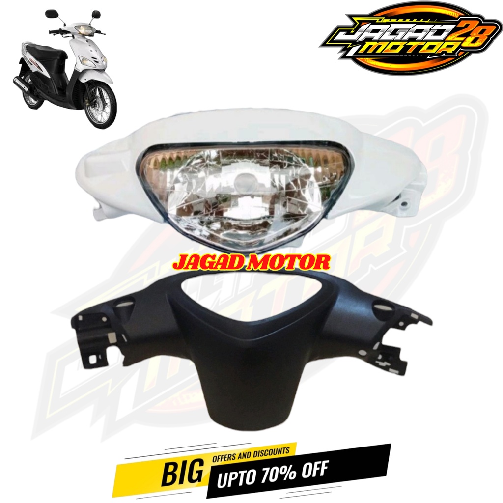 Batok Depan Belakang Mio Sporty Mio Lama Putih Lengkap dengan Lampu Reflektor Depan Set / Batok Depan Belakang Mio Sporty Putih Set Lampu Depan / Batok Kepala 1 set yamaha Mio sporty Mio lama Putih depan belakang dan reflektor lampu depan