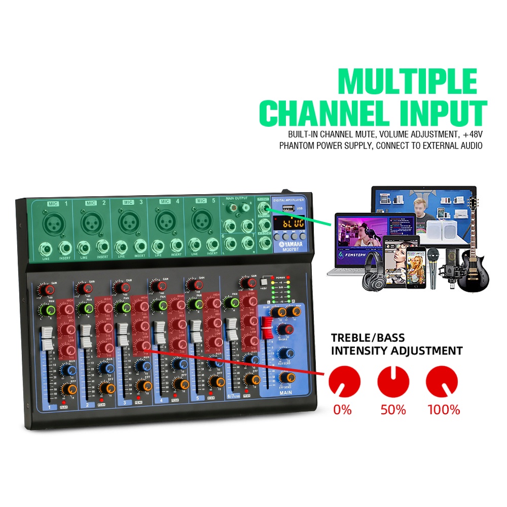 AUDIO MIXER mixer profesional 7-channel MG07BT mixer Penguat sinyal USB Penguat KTV Penguat kinerja panggung Penguat kinerja panggung