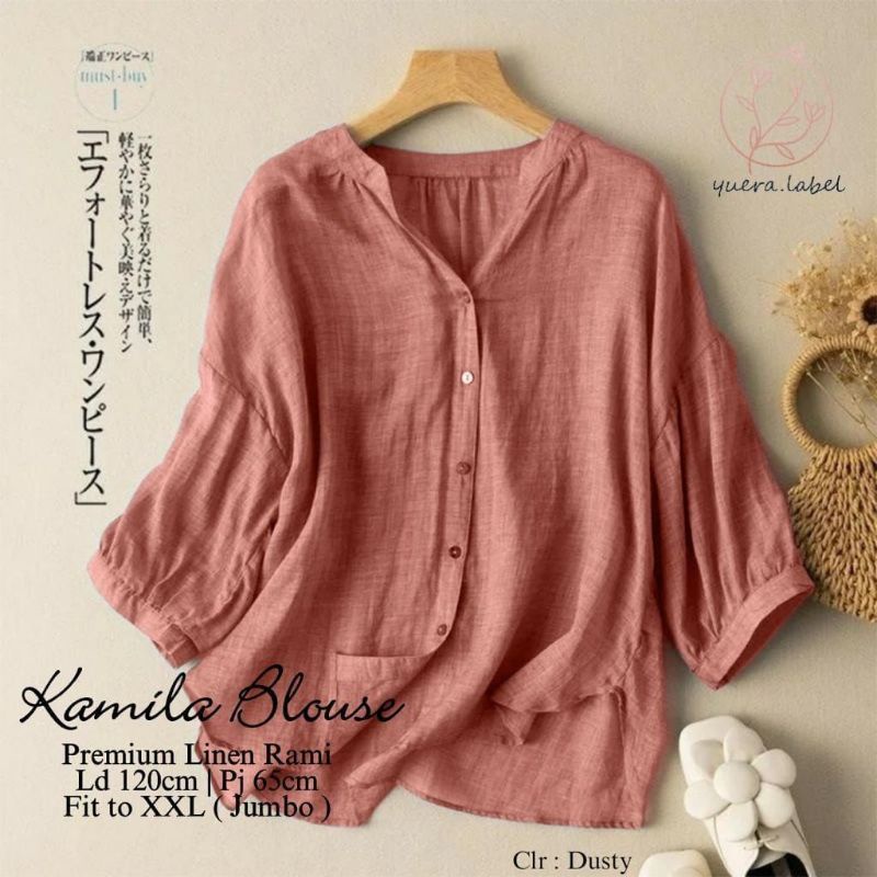 Rivana Kamila Blouse Wanita Jumbo LD 120 Linen Premium Korean Style