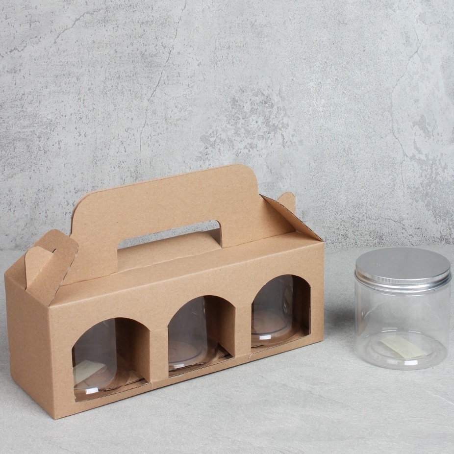 

( 10 pcs ) Box Kardus Tenteng Dus Jinjing 3 Toples Jar 600ml Kotak Kue Kering Packaging Hampers Parsel Hari Raya
