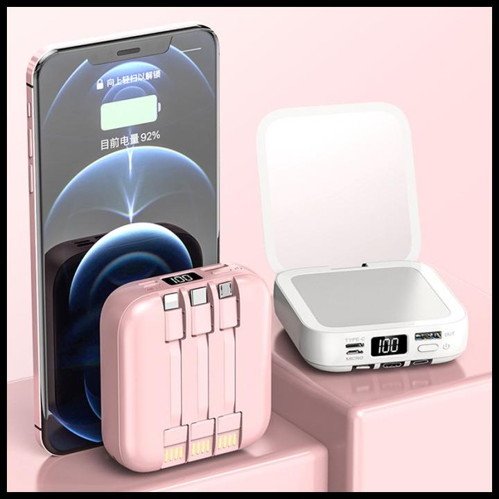 Powerbank 20000Mah + Cermin Dan 3 Built In Cables Kabel Casan